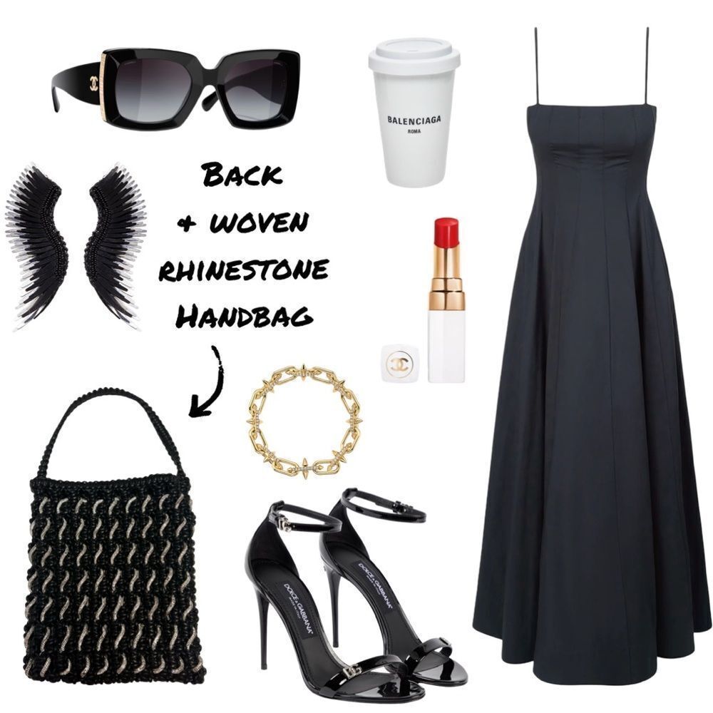 Black & Woven Rhinestone Bag